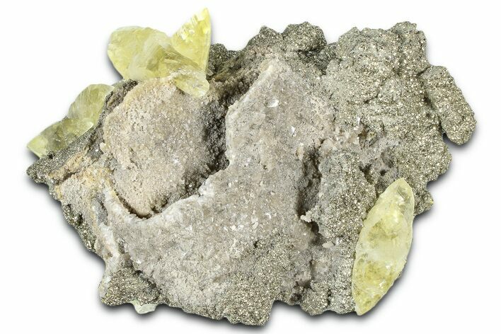 Glittering Pyrite & Yellow Calcite Crystals on Matrix - Missouri #363378